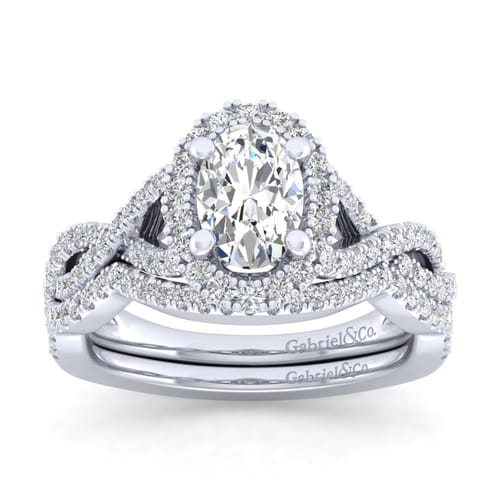14K White Gold Oval Halo Diamond Engagement Ring