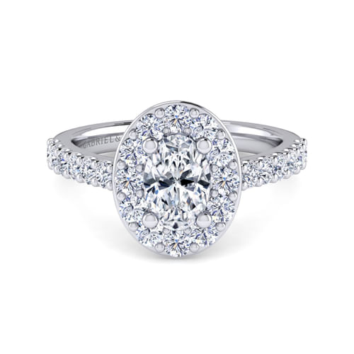 14K White Gold Oval Halo Diamond Engagement Ring
