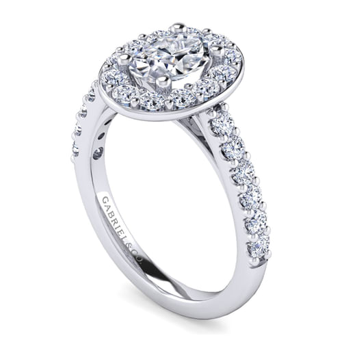 14K White Gold Oval Halo Diamond Engagement Ring