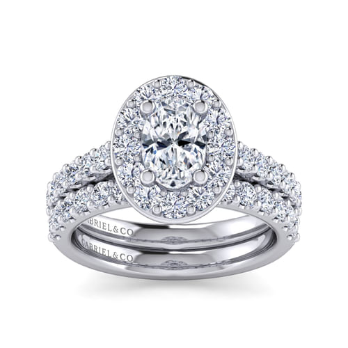 14K White Gold Oval Halo Diamond Engagement Ring