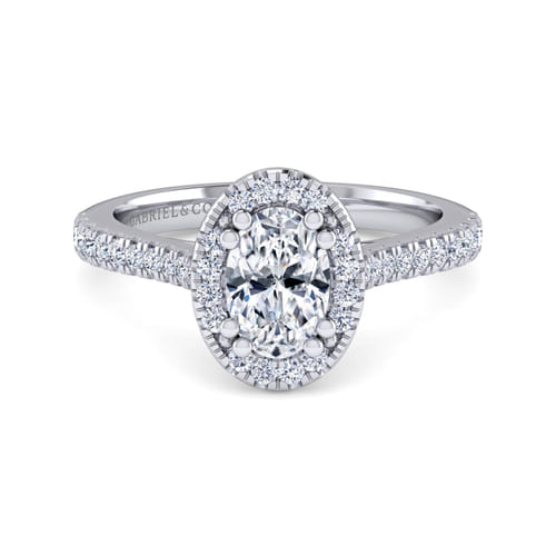 14K White Gold Oval Halo Diamond Engagement Ring