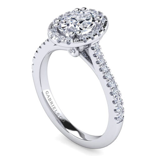 14K White Gold Oval Halo Diamond Engagement Ring
