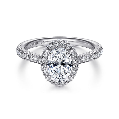 14K White Gold Oval Halo Diamond Engagement Ring