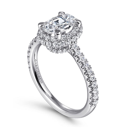 14K White Gold Oval Halo Diamond Engagement Ring