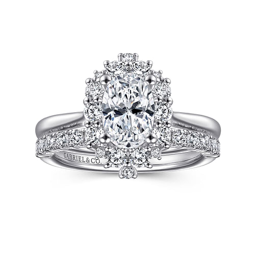 14K White Gold Oval Halo Diamond Engagement Ring