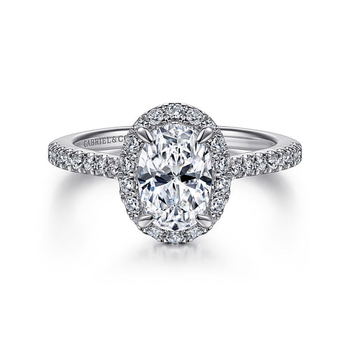 14K White Gold Oval Halo Diamond Engagement Ring