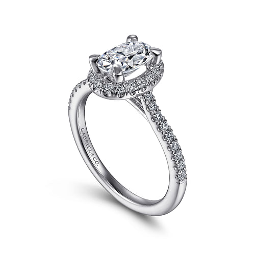 14K White Gold Oval Halo Diamond Engagement Ring