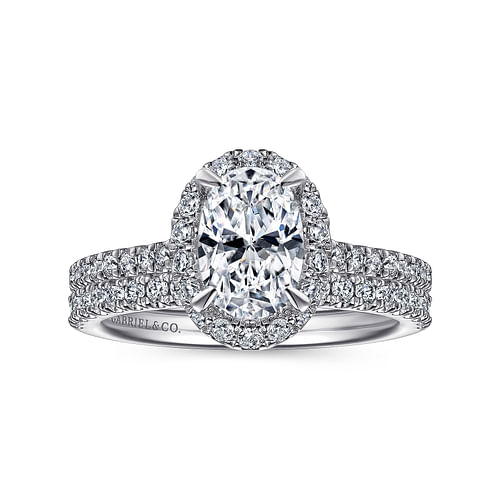 14K White Gold Oval Halo Diamond Engagement Ring