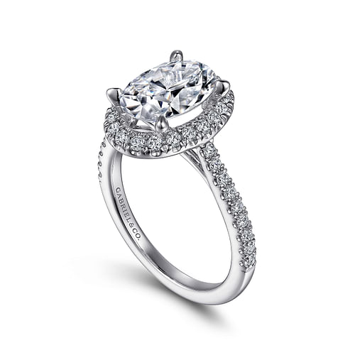 14K White Gold Oval Halo Diamond Engagement Ring