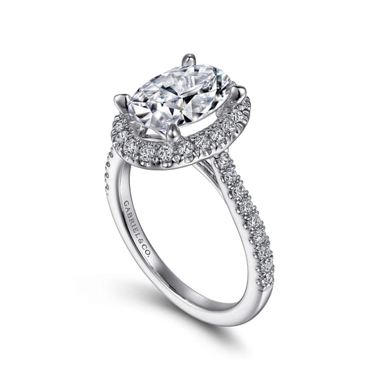 14K White Gold Oval Halo Diamond Engagement Ring angle 3