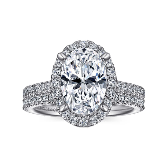 14K White Gold Oval Halo Diamond Engagement Ring angle 4