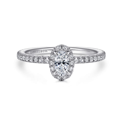 14K White Gold Oval Halo Diamond Engagement Ring
