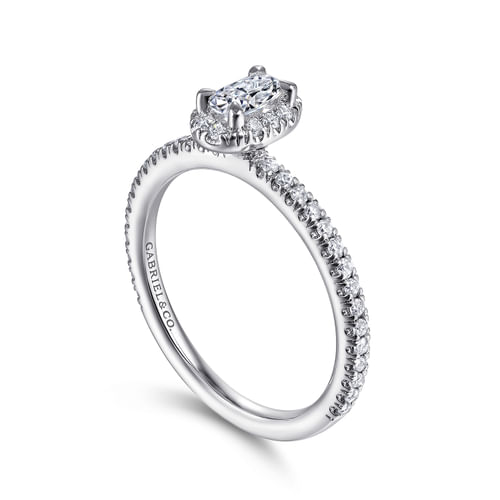 14K White Gold Oval Halo Diamond Engagement Ring