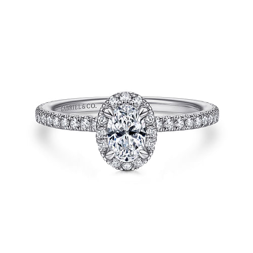 14K White Gold Oval Halo Diamond Engagement Ring