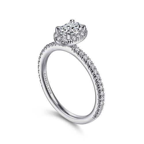 14K White Gold Oval Halo Diamond Engagement Ring