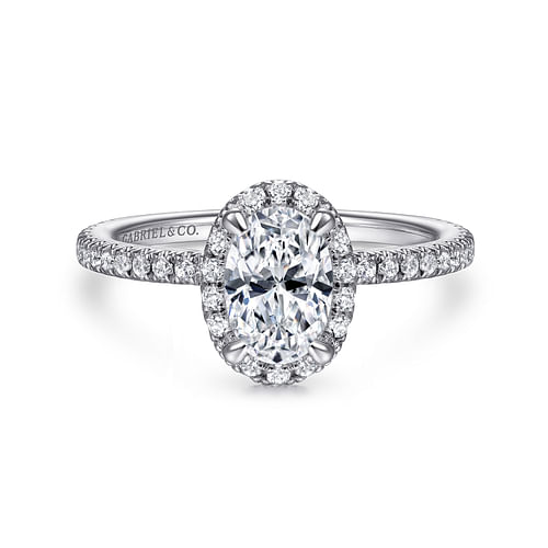 14K White Gold Oval Halo Diamond Engagement Ring