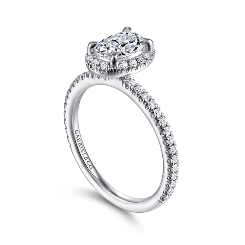 14K White Gold Oval Halo Diamond Engagement Ring