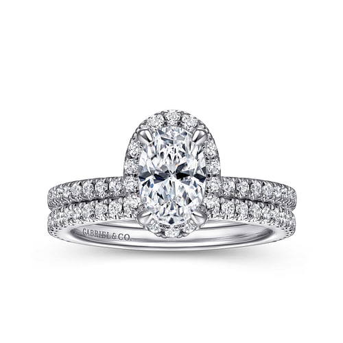 14K White Gold Oval Halo Diamond Engagement Ring