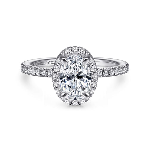 14K White Gold Oval Halo Diamond Engagement Ring