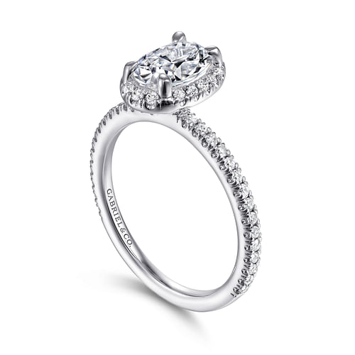 14K White Gold Oval Halo Diamond Engagement Ring