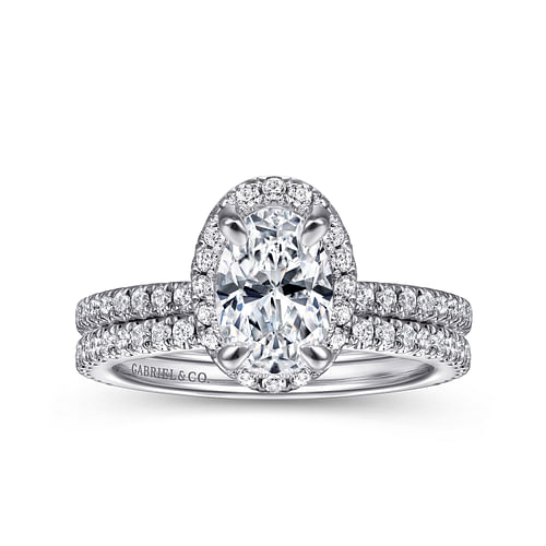 14K White Gold Oval Halo Diamond Engagement Ring