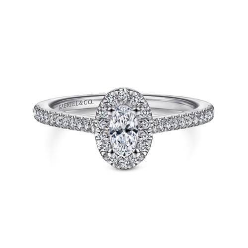 14K White Gold Oval Halo Diamond Engagement Ring