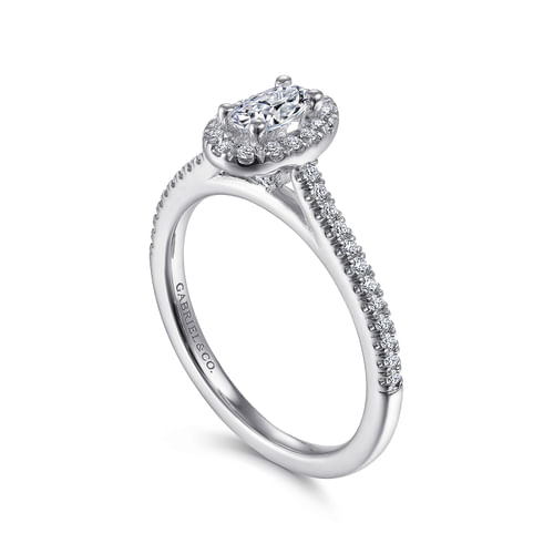 14K White Gold Oval Halo Diamond Engagement Ring