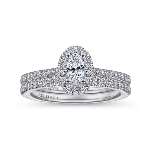 14K White Gold Oval Halo Diamond Engagement Ring