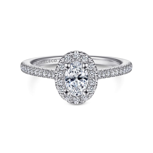 14K White Gold Oval Halo Diamond Engagement Ring