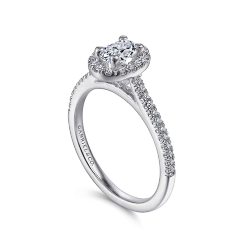 14K White Gold Oval Halo Diamond Engagement Ring