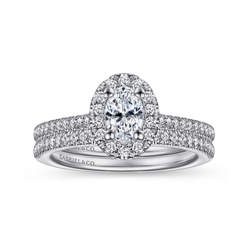 14K White Gold Oval Halo Diamond Engagement Ring