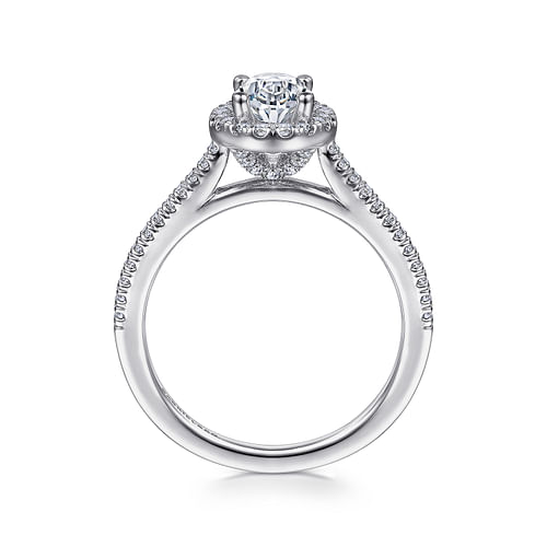 14K White Gold Oval Halo Diamond Engagement Ring