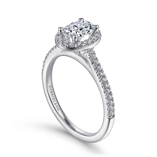 14K White Gold Oval Halo Diamond Engagement Ring