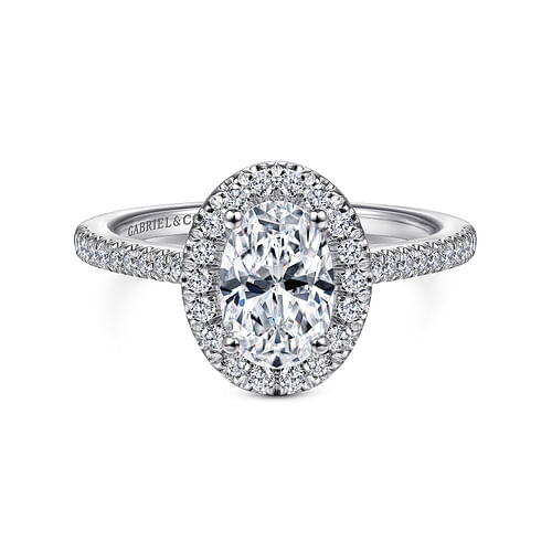 14K White Gold Oval Halo Diamond Engagement Ring