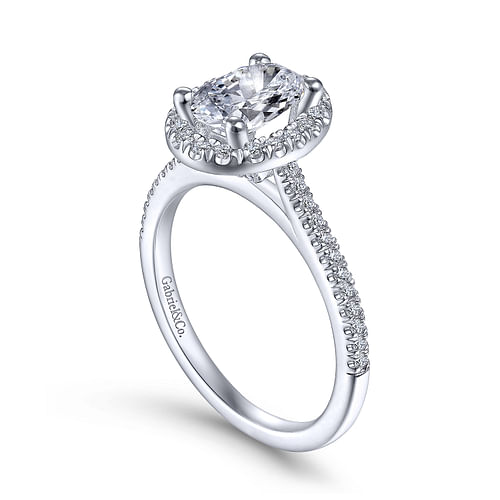 14K White Gold Oval Halo Diamond Engagement Ring