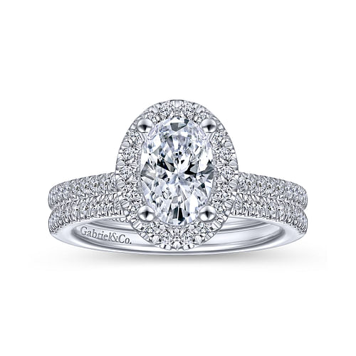 14K White Gold Oval Halo Diamond Engagement Ring