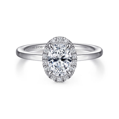 14K White Gold Oval Halo Diamond Engagement Ring