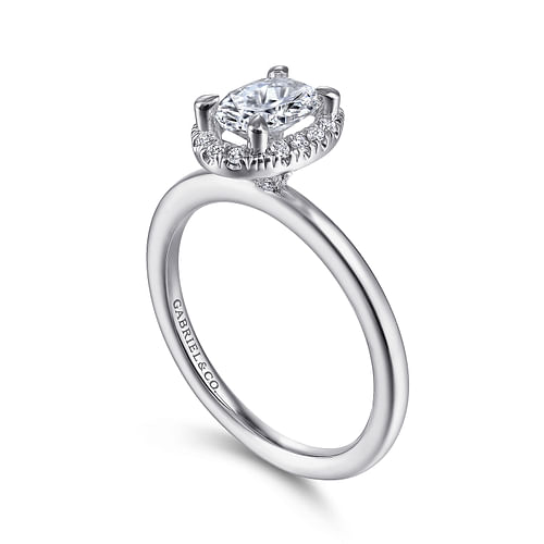 14K White Gold Oval Halo Diamond Engagement Ring