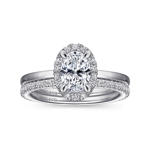 14K White Gold Oval Halo Diamond Engagement Ring