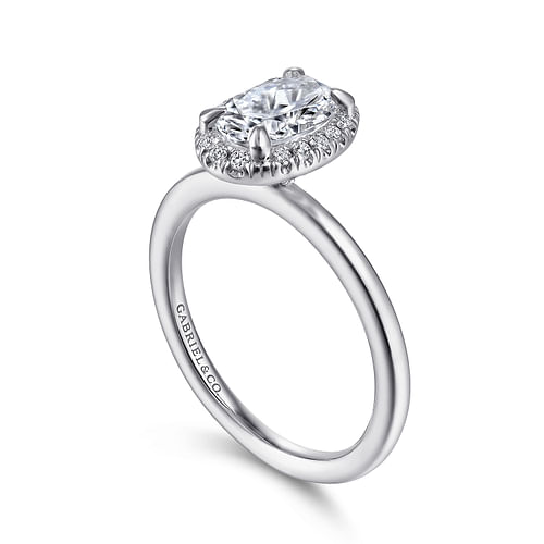 14K White Gold Oval Halo Diamond Engagement Ring