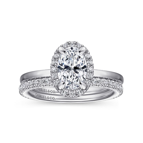 14K White Gold Oval Halo Diamond Engagement Ring