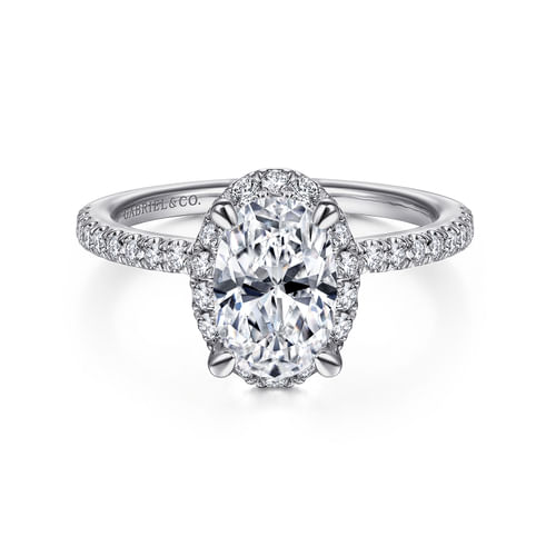 14K White Gold Oval Halo Diamond Engagement Ring