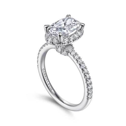14K White Gold Oval Halo Diamond Engagement Ring
