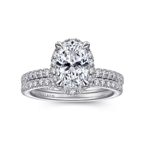 14K White Gold Oval Halo Diamond Engagement Ring
