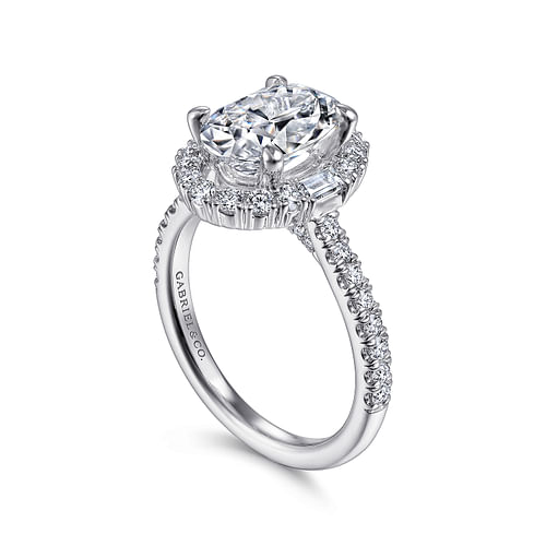 14K White Gold Oval Halo Diamond Engagement Ring