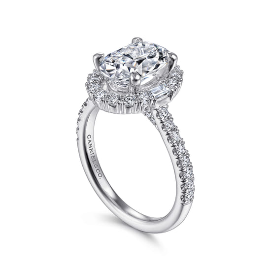 14K White Gold Oval Halo Diamond Engagement Ring angle 3