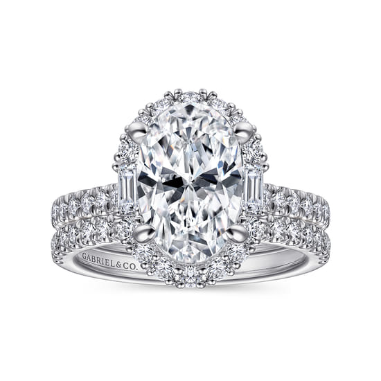 14K White Gold Oval Halo Diamond Engagement Ring angle 4