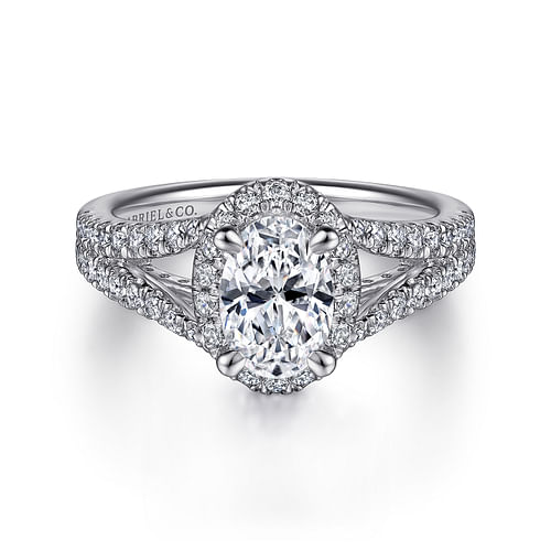 14K White Gold Oval Halo Diamond Engagement Ring