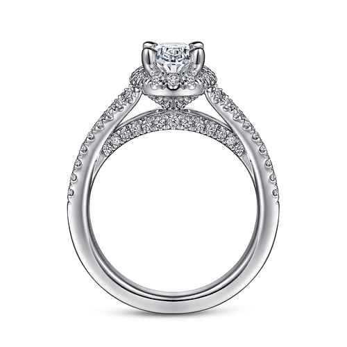 14K White Gold Oval Halo Diamond Engagement Ring