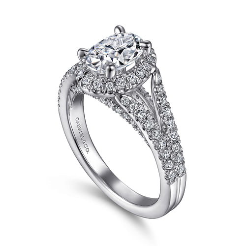 14K White Gold Oval Halo Diamond Engagement Ring